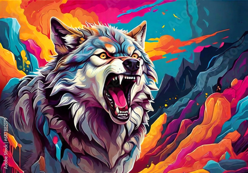 Poster colorato con animali - lupo photo