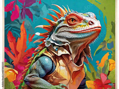 Poster colorato con animali - iguana photo