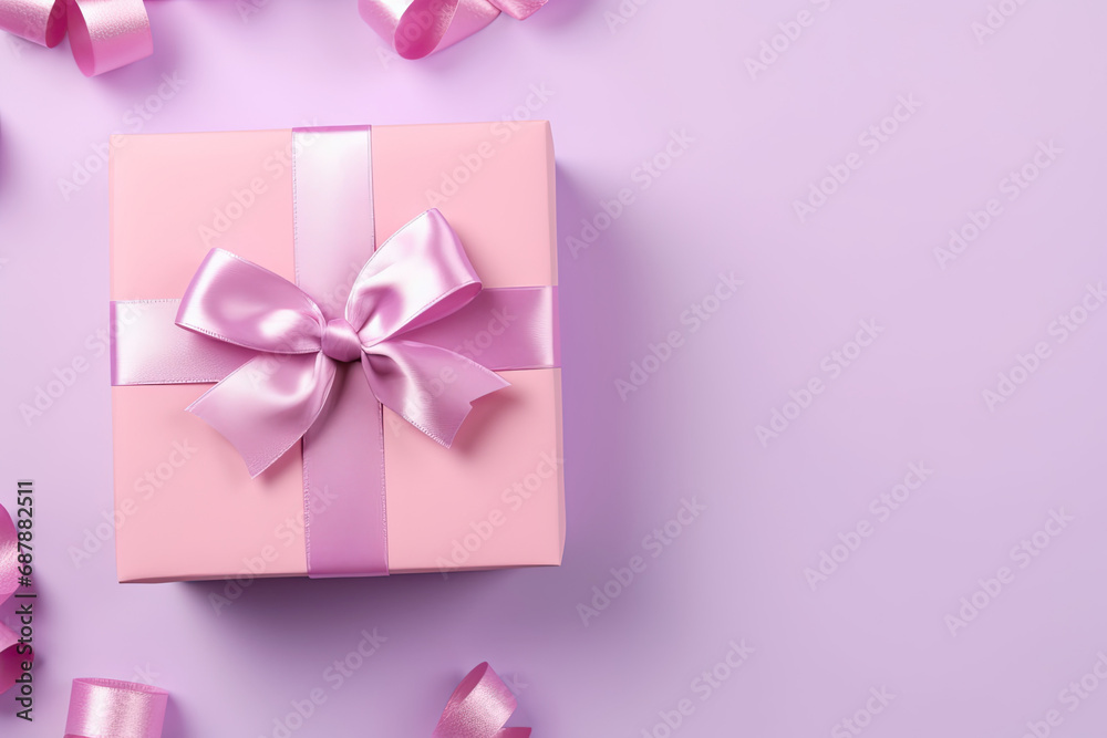 top view pink gift box on the pink background with copy space top view pink gift box on the pink background with copy space