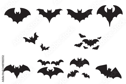 Set of halloween flying bats collection of isolated flying bats