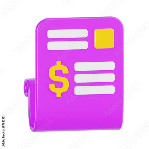 3d bill receipt, marketing and seo 3d icon set, high quality render, transparent background © aamiansyah