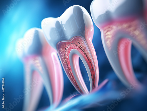 Futuristic teeth with anatomy detailed view. Generative AI.
