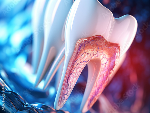Futuristic teeth with anatomy detailed view. Generative AI.