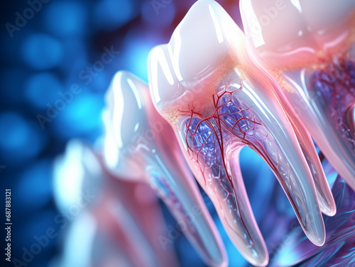 Futuristic teeth with anatomy detailed view. Generative AI. photo