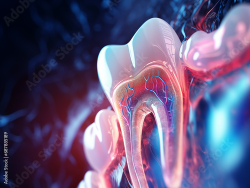 Futuristic teeth with anatomy detailed view. Generative AI.