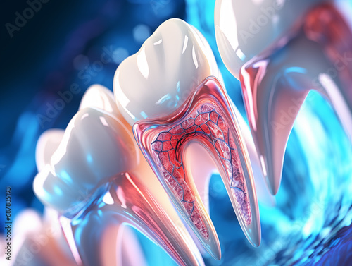 Futuristic teeth with anatomy detailed view. Generative AI.