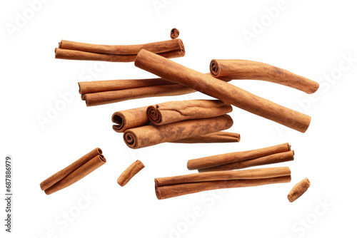 Spice Ballet: Capturing the Grace of Falling Cinnamon isolated on transparent background