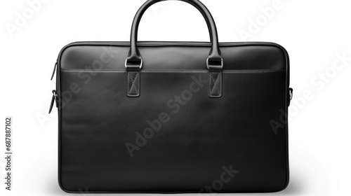Black Colored Leather Sleeve Bag, Laptop Bag Isolated on White Background Directly Above View, Clipping Path.

