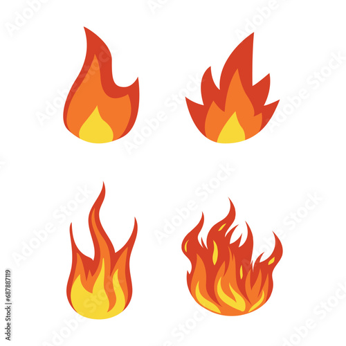 Set. Tongues of flame. Fire sign. Vector illustration