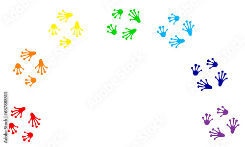 Rainbow Frog paw print black isolate on white background .African animal vector illustration, wild animal doodle style for different design uses , book, banner , flayer or fabric pattern photo