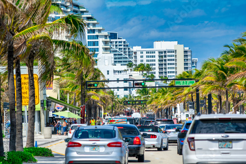 Fort Lauderdale  FL - February 29  2016  Traffic along main city road along the beach