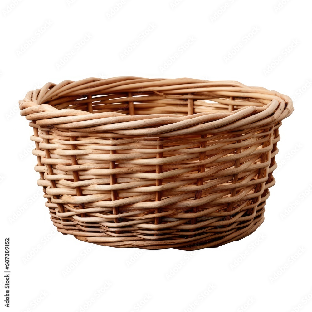 Obraz premium Round Woven Wicker Basket Isolated on White Background