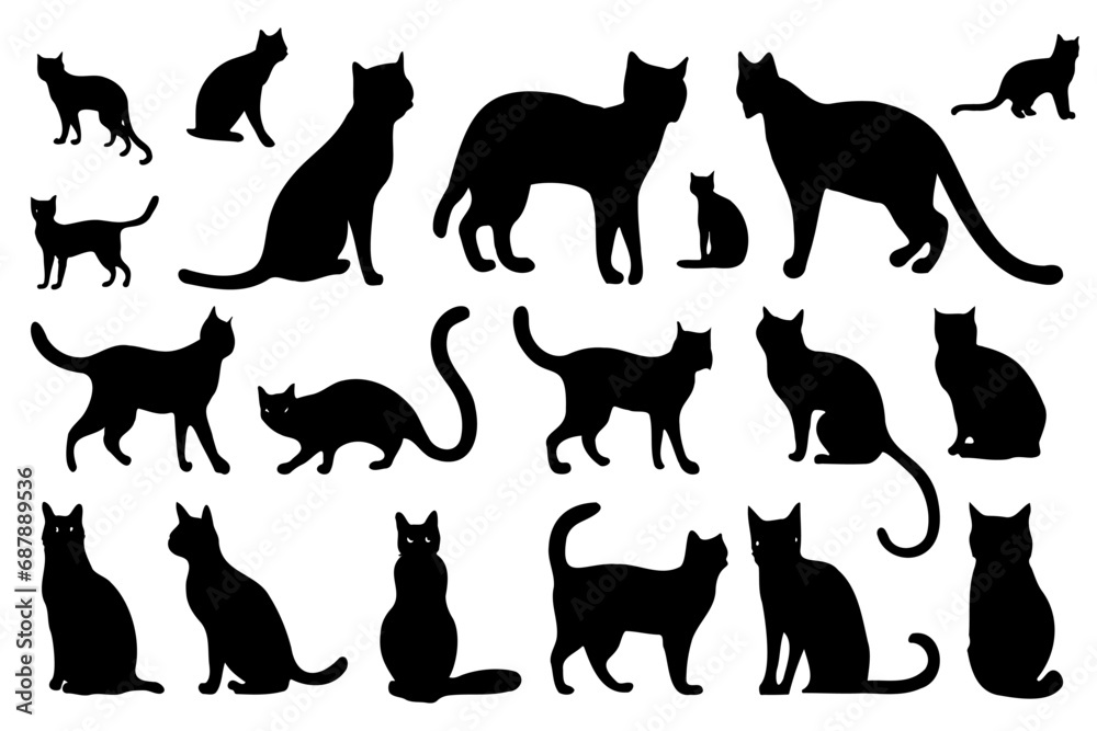 Set of vector isolated silhouettes of cats for your design - obrazy, fototapety, plakaty 