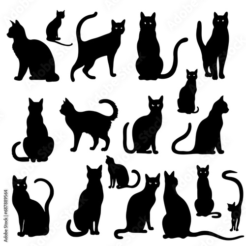 Set of vector isolated silhouettes of cats for your design photo