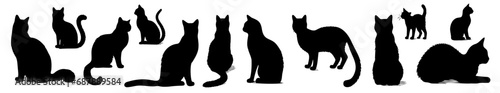 Cat vector silhouettes set Isolated On White Background, cats in different poses