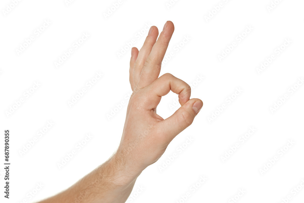 male hand showing Ok gesture isolated on white background male hand showing Ok gesture isolated on white background