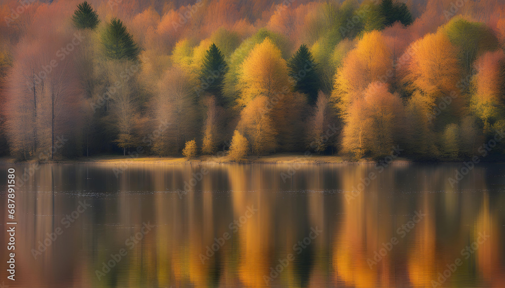 Autumn landscape with lake and trees