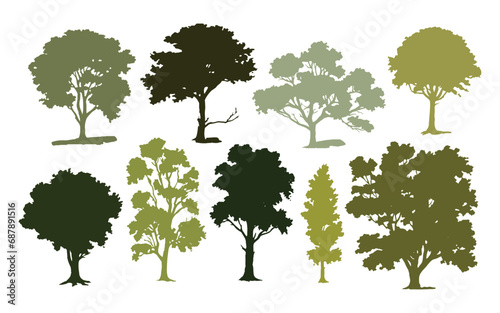 Set of tree silhouettes  trees  Vector  Eps