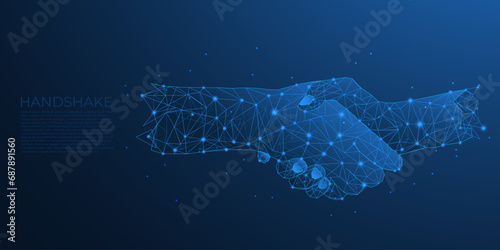 business hand shake low poly wireframe abstract design  photo