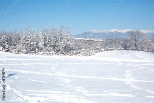Bansko. Bulgaraia winter panorama, mountain peaks