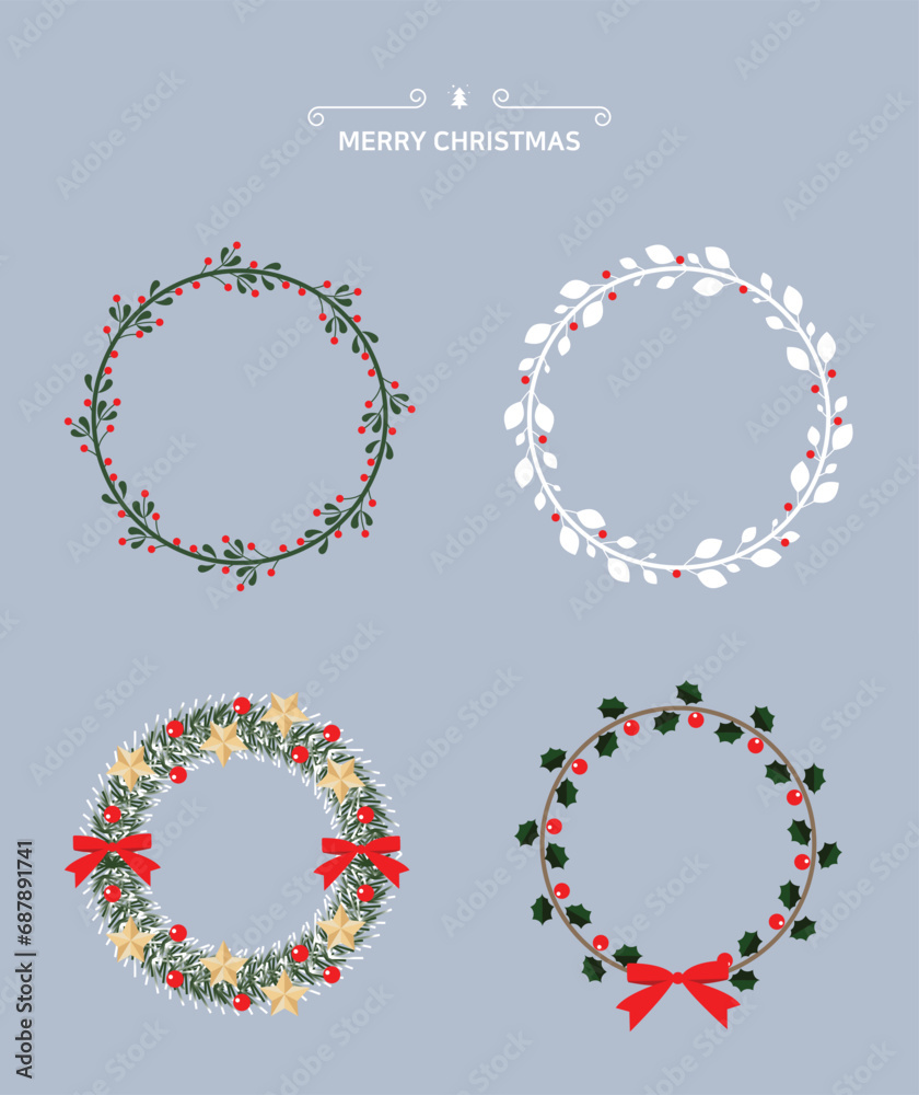 A variety of Christmas wreath ornaments
