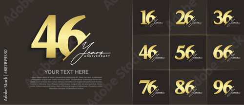 Set of Anniversary Logotype gold color with calligraphy can be use for special day celebration photo