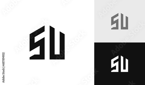 Letter SU initial with house shape logo design