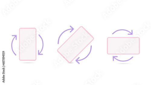 Set of rotated pink phones in 3D cartoon style