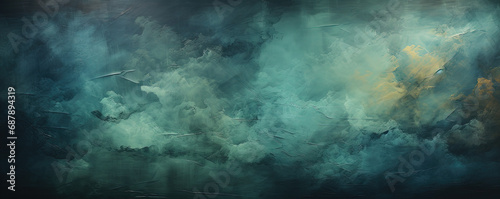 Abstract Ocean Hues: Turquoise Wall Background with Dark Aquamarine Free Brushwork - Generative AI
