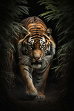 amazing tiger in the forest front view, Generative AI