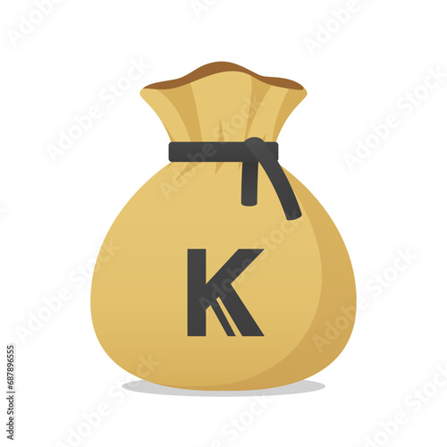 Moneybag with Kenyan Shilling symbol. Cash money, currency, business and financial item. Flat vector moneybag sign.