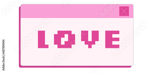 A romantic banner. A cute pink pop-up window. Pixel graphics. Love. Vector illustration