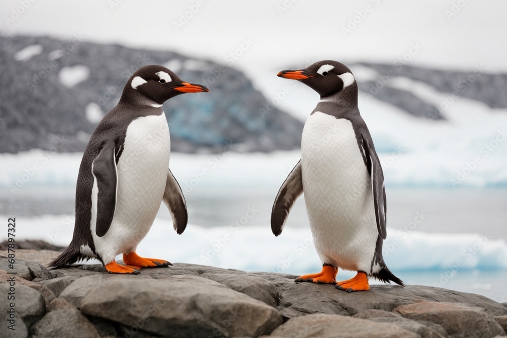 Fototapeta premium Gentoo penguins on the rocks, Antarctic Peninsula, Antarctica
