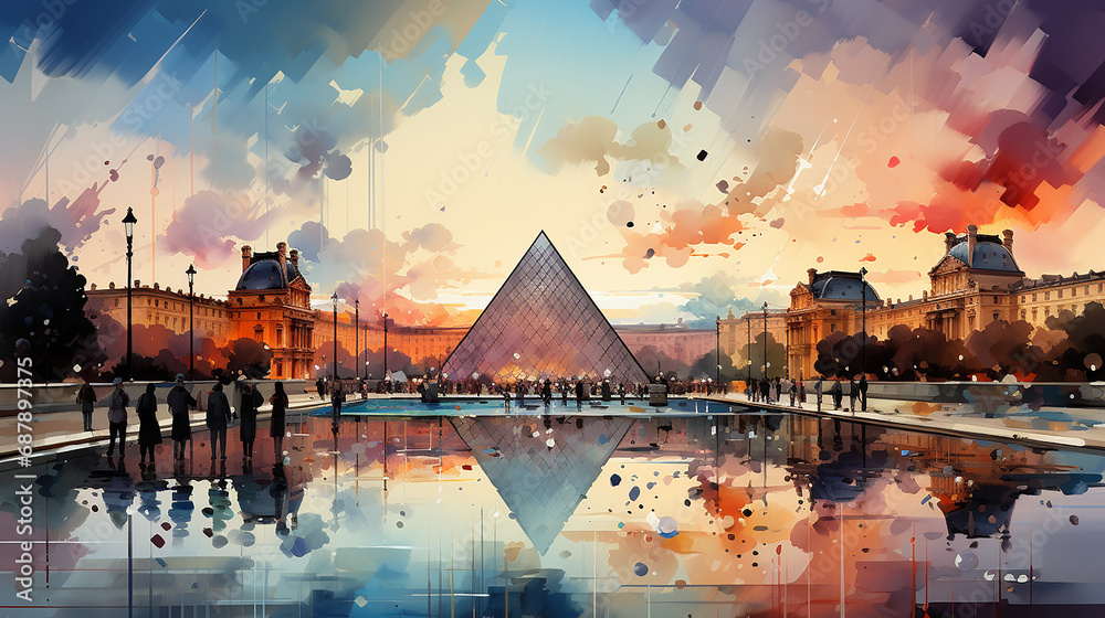 Louvre Museum in Paris, France - obrazy, fototapety, plakaty 