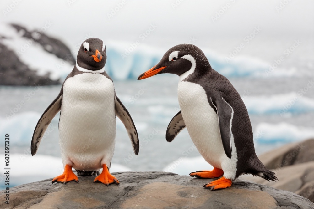 Fototapeta premium Gentoo penguins on the rocks, Antarctic Peninsula, Antarctica