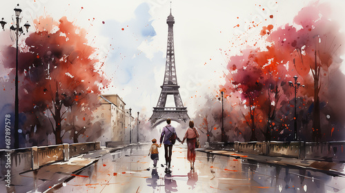 family in love near Eiffel Towerh in Paris
