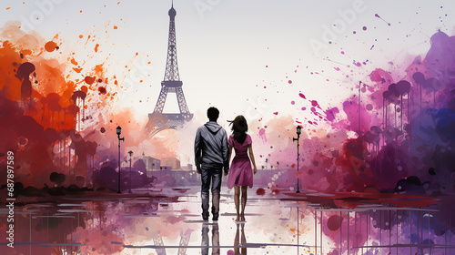 couple in love near Eiffel Towerh in Paris