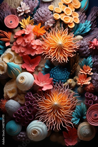 Coral reef from a bird's-eye view, showcasing the intricate structures and vibrant colors that make up this vital marine ecosystem, Generative AI