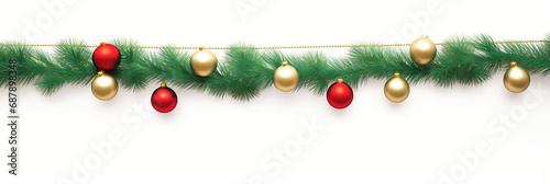 Festive Christmas holiday garland made from Christmas tree branch and decorations