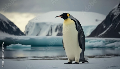 beautiful penguin on the snow at the arctic circle, Generative AI