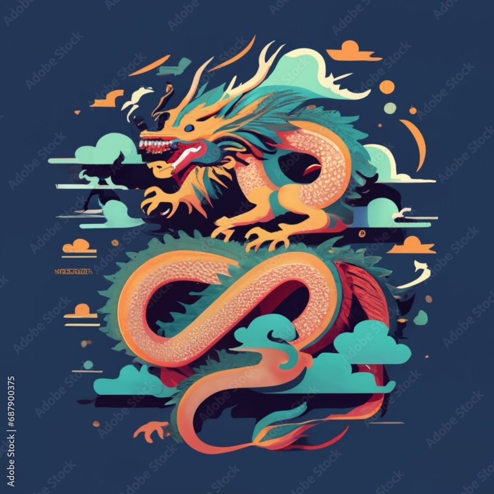 Silhouette of Chinese dragon crawling 3d design