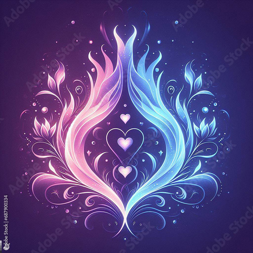 Pink and blue abstract flame. Twin flame logo. Esoteric concept of spiritual love. Illustration on black background for web sites  wallpapers  and much more. Created using generative ai tools