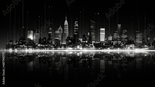 Cityscape at night, black and white color, background