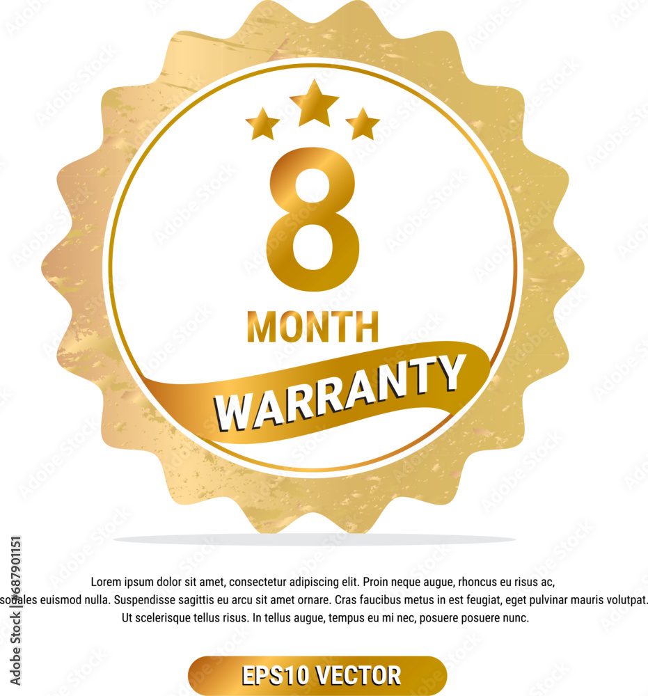 8 month warranty vector art illustration in gold color with fantastic font and white background. Eps10 Vector 8 month warranty vector art illustration in gold color with fantastic font and white background. Eps10 Vector