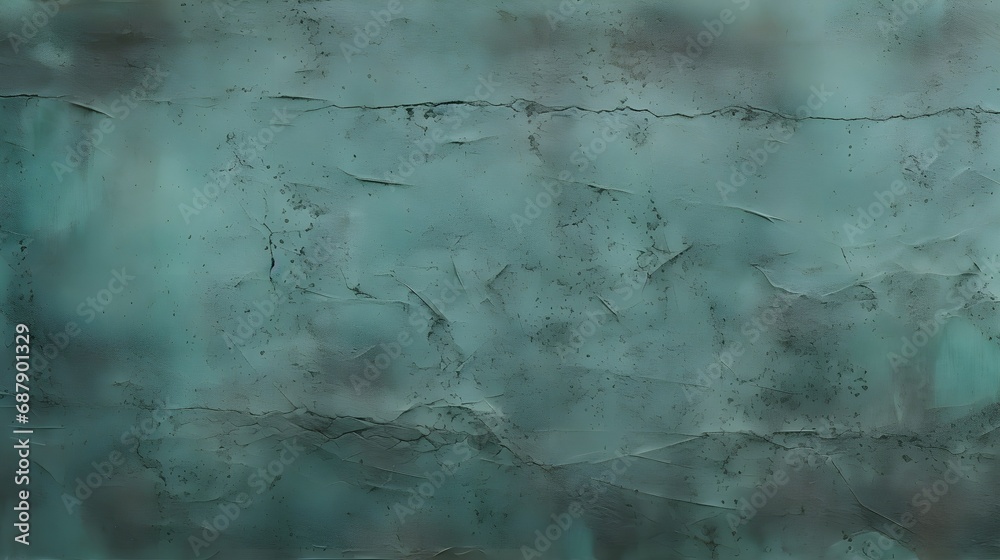 Old green concrete wall surface. Сrumbled. Close-up. Dark teal rough background for design. Generative AI