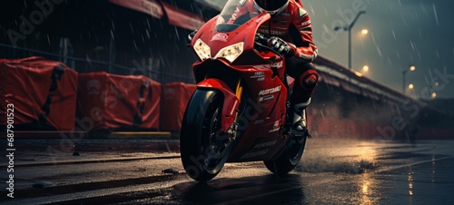 Dynamic MotoGP Racing - Action Scene, Motion Blur, Rainy Day, Evening Excitement, Racing Track, Superbike Racing