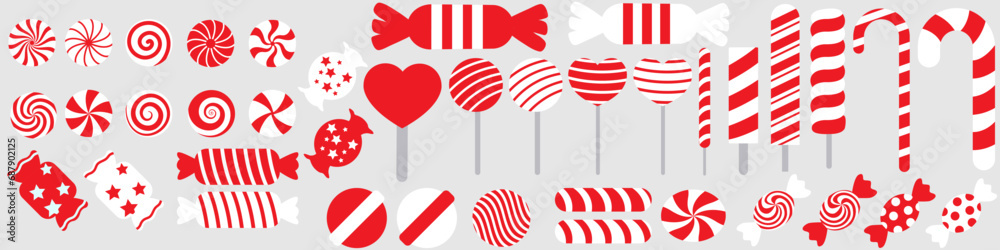 Obraz premium Pepermint Candy icon vector set. Sweet illustration sign collection. Candy symbol. Dessert logo.