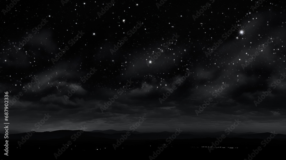 Dark night sky with stars, black and white color, abstract, background