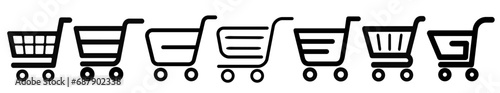 Shopping cart icon. Web cart in line.  Online business symbol in black design. photo