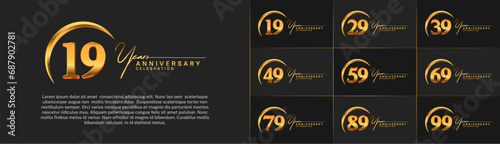 Set of Anniversary Logotype gold color can be use for special day celebration